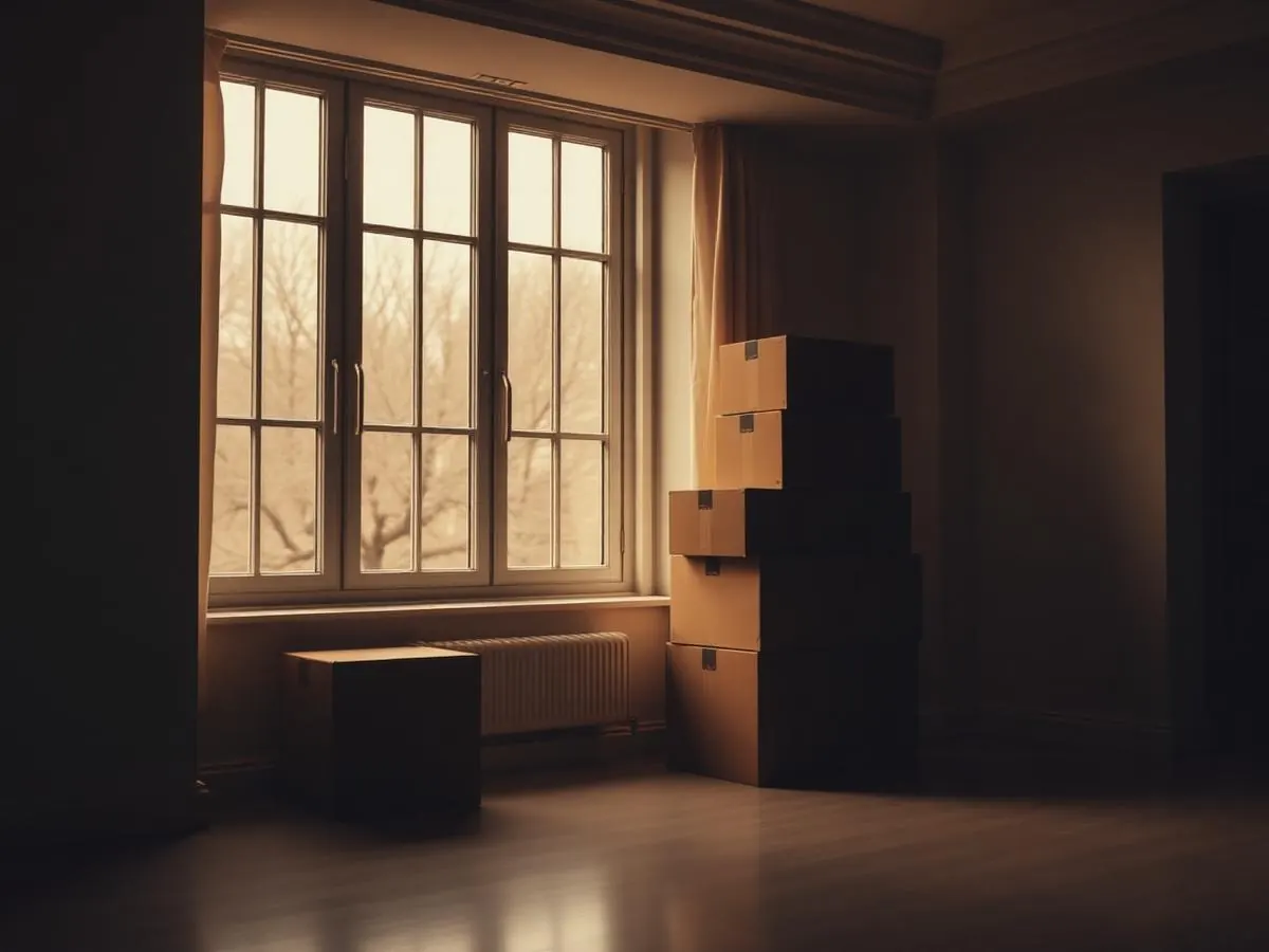 Empty, freshly cleaned home with moving boxes by the window